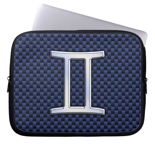 Gemini Zodiac Sign auf Blue Carbon Fibre Style Laptopschutzhülle (Vorderseite)