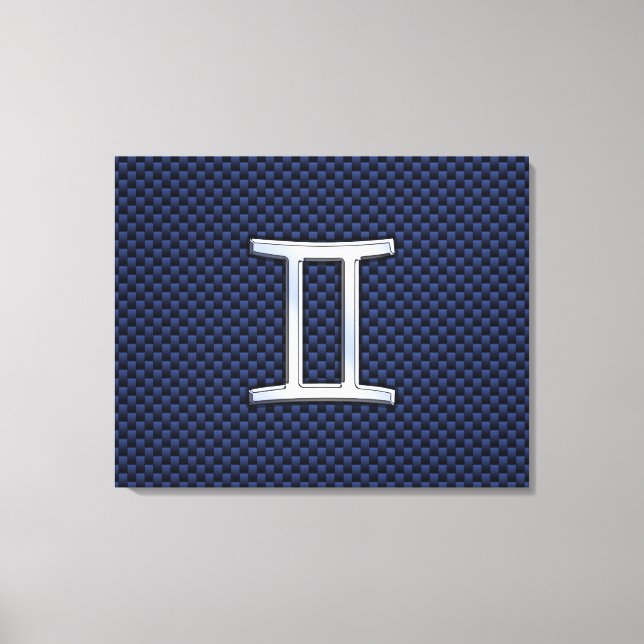 Gemini Zodiac Sign auf Blue Carbon Fibre Style Leinwanddruck (Vorderseite)