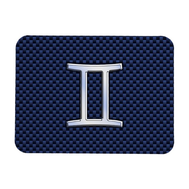 Gemini Zodiac Sign auf Blue Carbon Fibre Style Magnet (Horizontal)