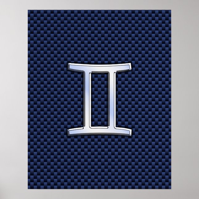 Gemini Zodiac Sign auf Blue Carbon Fibre Style Poster (Vorne)