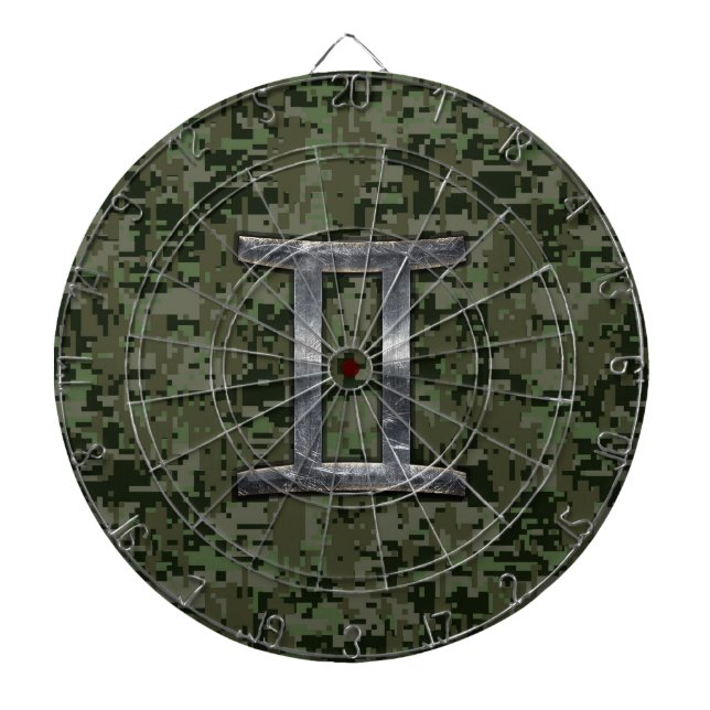 Gemini Zodiac Sign auf Green Digital Camouflage Dartscheibe (vorne)