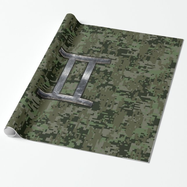 Gemini Zodiac Sign auf Green Digital Camouflage Geschenkpapier (Ungerollt)