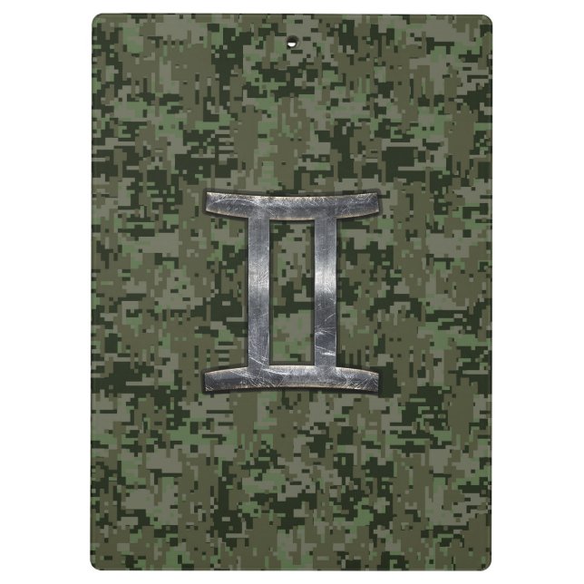 Gemini Zodiac Sign auf Green Digital Camouflage Klemmbrett (Rückseite)
