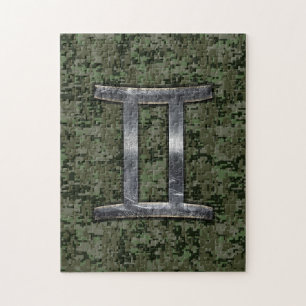 Gemini Zodiac Sign auf Green Digital Camouflage Puzzle