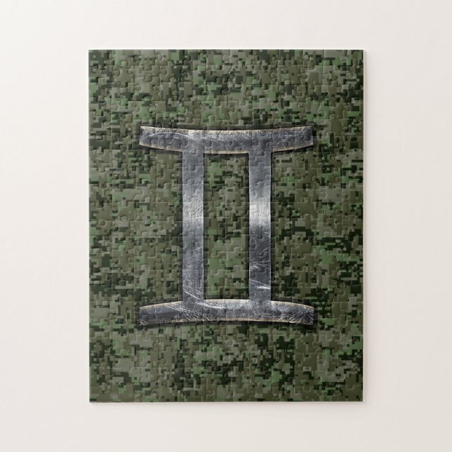 Gemini Zodiac Sign auf Green Digital Camouflage Puzzle (Vertikal)