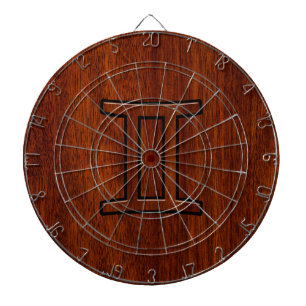Gemini Zodiac Sign auf Mahogany Wood Style Dartscheibe