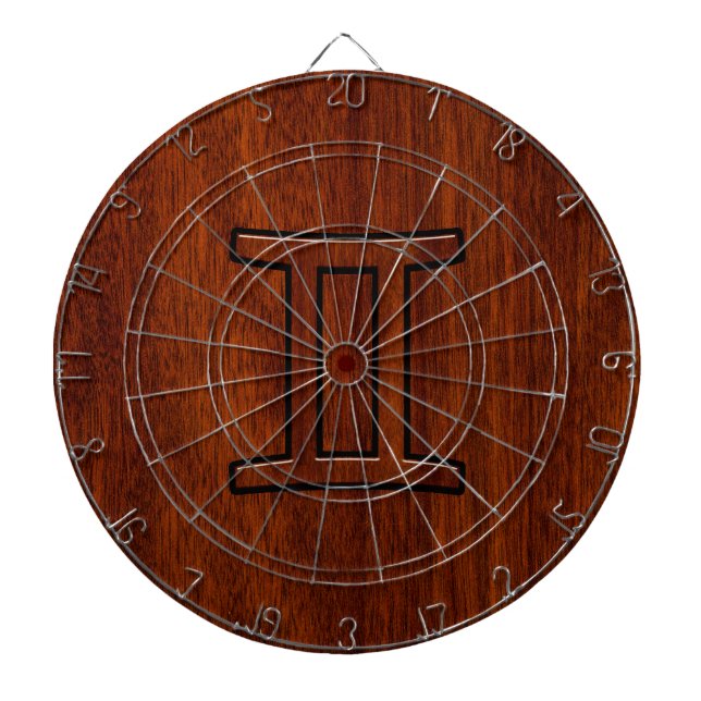 Gemini Zodiac Sign auf Mahogany Wood Style Dartscheibe (vorne)