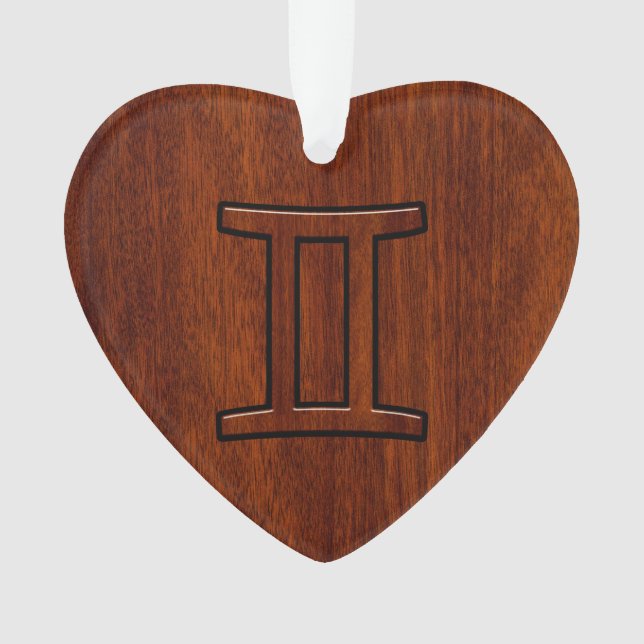 Gemini Zodiac Sign auf Mahogany Wood Style Ornament (Vorderseite)