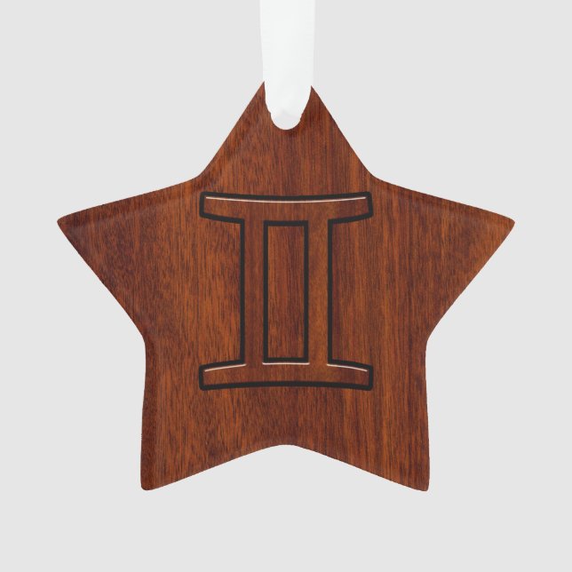 Gemini Zodiac Sign auf Mahogany Wood Style Ornament (Vorderseite)