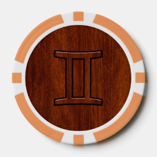 Gemini Zodiac Sign auf Mahogany Wood Style Pokerchips