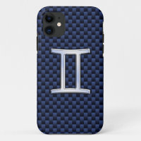 Gemini Zodiac Sign auf Navy Blue Carbon Fibre Prin