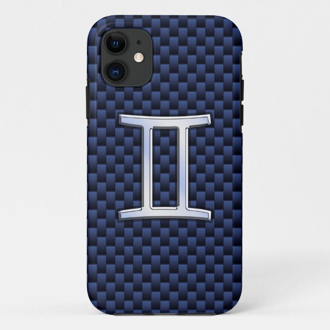 Gemini Zodiac Sign auf Navy Blue Carbon Fibre Prin Case-Mate iPhone Hülle (Rückseite)