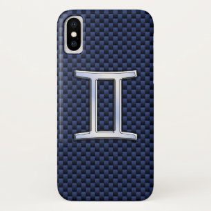 Gemini Zodiac Sign auf Navy Blue Carbon Fibre Prin Case-Mate iPhone Hülle