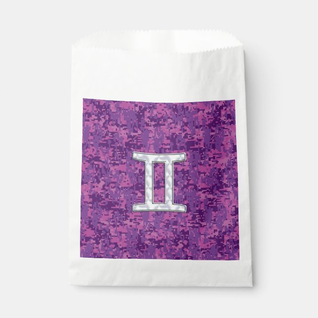 Gemini Zodiac Sign auf Pink Digital Camouflage Geschenktütchen (Vorderseite)