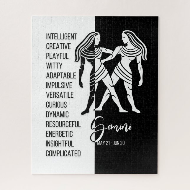 Gemini Zodiac Sign, Black & White Jigsaw Puzzle (Vertikal)