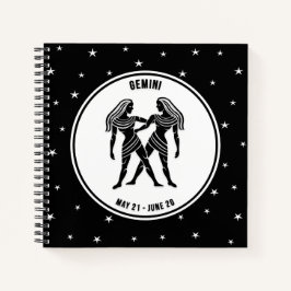Gemini Zodiac Sign, Black & White Notebook Notizbuch