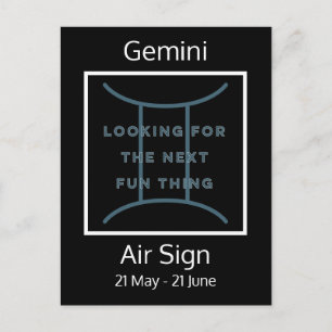Gemini Zodiac Sign Fusion Zitat in Blue and White  Postkarte