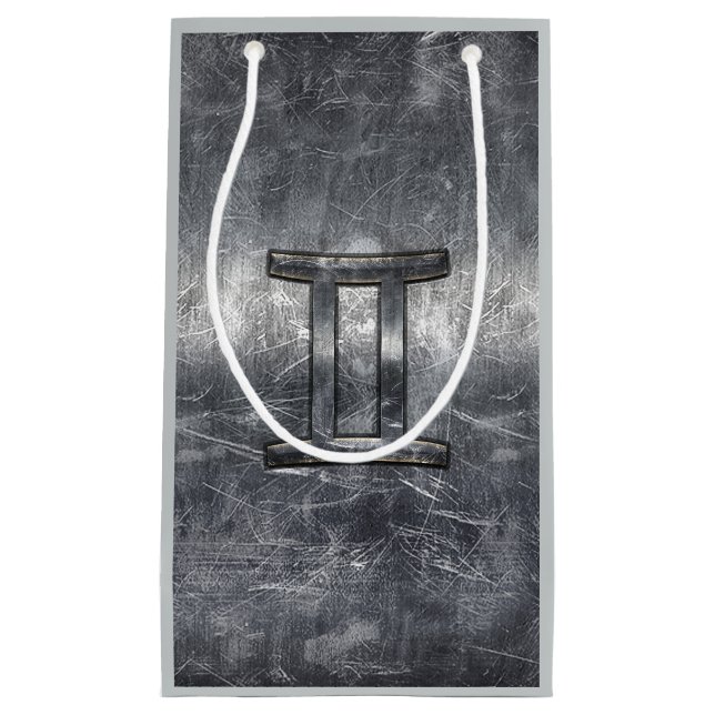 Gemini Zodiac Sign Grunge gestörtes Silber Kleine Geschenktüte (Vorderseite)