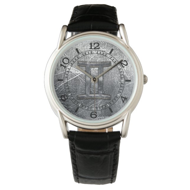 Gemini Zodiac Sign in Industrial Steel Style Dial Armbanduhr (Vorderseite)