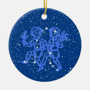 Gemini Zodiac Sign mit Stars auf Deep Blue Keramik Keramik Ornament