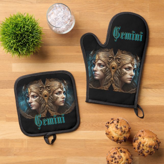 Gemini Zodiac Sign Ofenhandschuh & Topflappen-Set (Oben Unten)