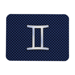 Gemini Zodiac Sign on Blue Carbon Fiber Style Magnet