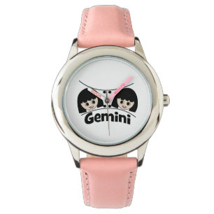 Gemini Zodiac Sign Twins Girls Kinder Armbanduhr