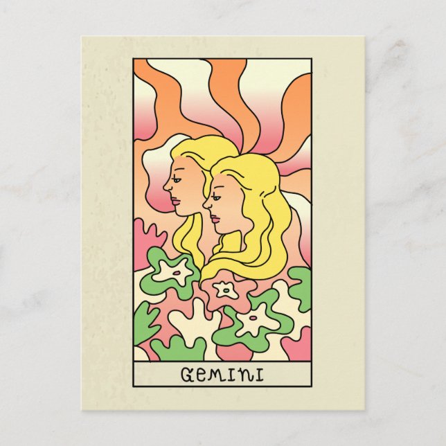 Gemini Zodiac Signa Abstrakte Kunst Vintag Postkarte (Vorderseite)