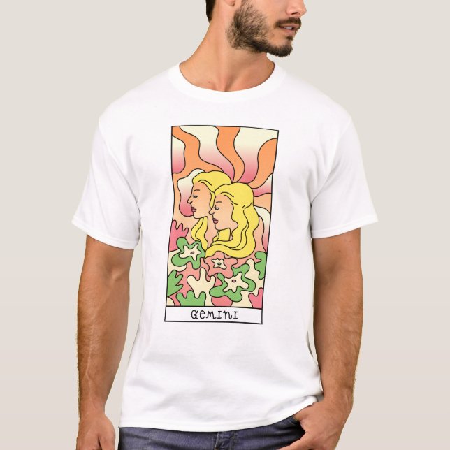 Gemini Zodiac Signa Abstrakte Kunst Vintag T-Shirt (Vorderseite)