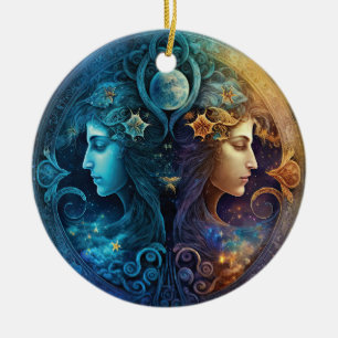 Gemini Zodiac Signature Watercolor Design Keramik Ornament