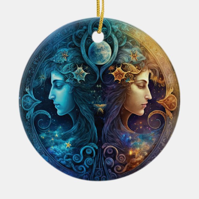 Gemini Zodiac Signature Watercolor Design Keramik Ornament (Vorne)