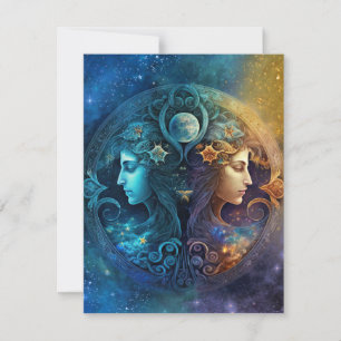 Gemini Zodiac Signature Watercolor Design Mitteilungskarte