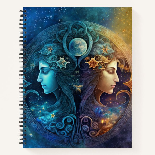 Gemini Zodiac Signature Watercolor Design Notizbuch (Vorderseite)