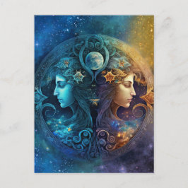 Gemini Zodiac Signature Watercolor Design Postkarte