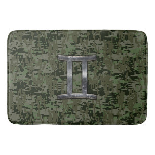 Gemini Zodiac signiert grüne digitale Camouflage Badematte