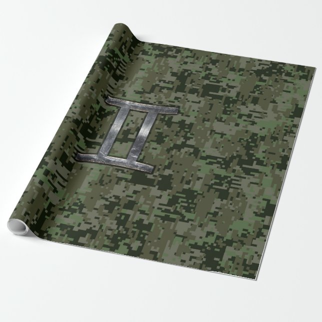 Gemini Zodiac signiert grüne digitale Camouflage Geschenkpapier (Ungerollt)