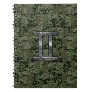Gemini Zodiac signiert grüne digitale Camouflage Notizblock