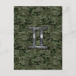 Gemini Zodiac signiert grüne digitale Camouflage Postkarte