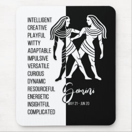 Gemini Zodiac Signu Mousepad, Schwarz & Weiß Mousepad