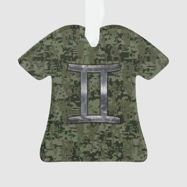Gemini Zodiac-Symbol auf der grünen digitalen Camo Ornament (Vorderseite)