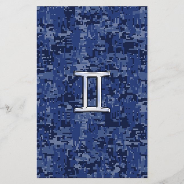 Gemini Zodiac Symbol Blue Digital Camouflage Briefpapier (Vorderseite)