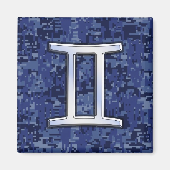 Gemini Zodiac Symbol Blue Digital Camouflage Magnet (Vorne)