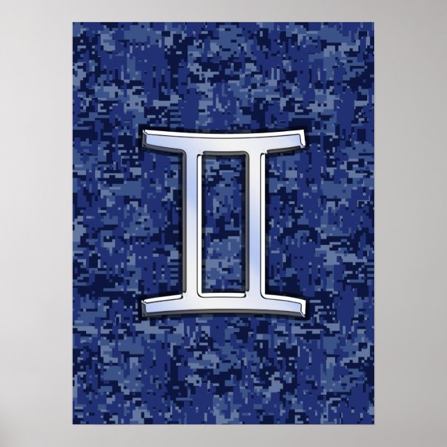 Gemini Zodiac Symbol Blue Digital Camouflage Poster (Vorne)