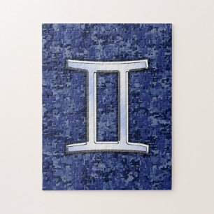 Gemini Zodiac Symbol Blue Digital Camouflage Puzzle