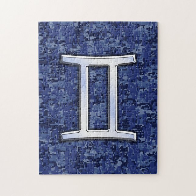Gemini Zodiac Symbol Blue Digital Camouflage Puzzle (Vertikal)