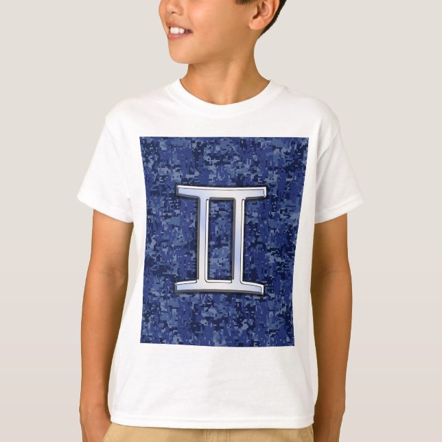 Gemini Zodiac Symbol Blue Digital Camouflage T-Shirt (Vorderseite)