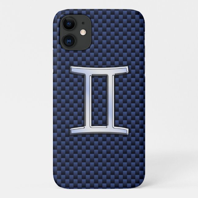 Gemini Zodiac Symbol Navy Blue Carbon Fiber Style Case-Mate iPhone Hülle (Rückseite)
