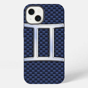 Gemini Zodiac Symbol Navy Blue Carbon Fiber Style iPhone Hülle