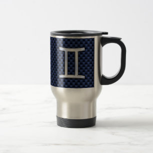Gemini Zodiac Symbol Navy Blue Carbon Fiber Style Reisebecher