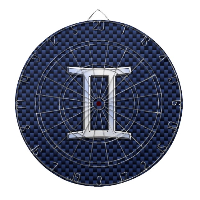 Gemini Zodiac Symbol Navy Blue Carbon Fibre Print Dartscheibe (vorne)